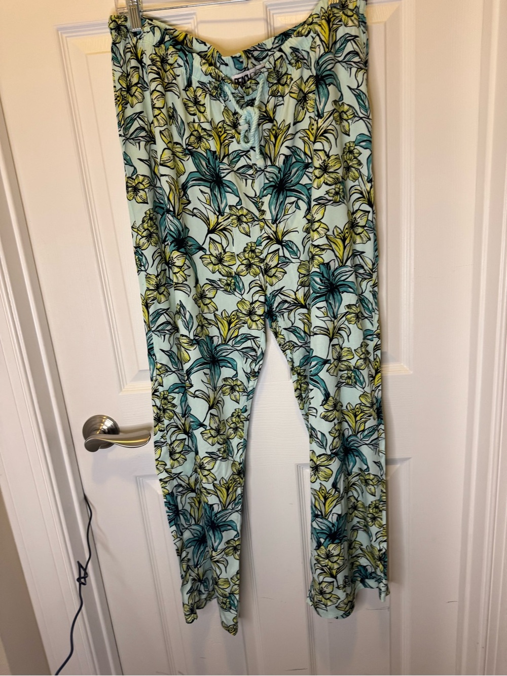 Beach Riot Tropical Floral Drawstring Lounge Beach Pants XXL Mint Green Rayon - Picture 2 of 7
